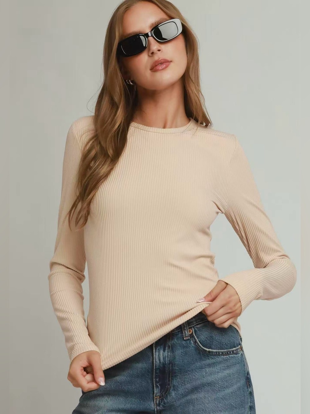 ♥️Hello Gorgeous! Umgee Brushed Rib Long Sleeve Top- Natural